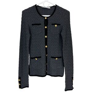 Trina Turk Vermouth Gray And Black Wool Cardigan